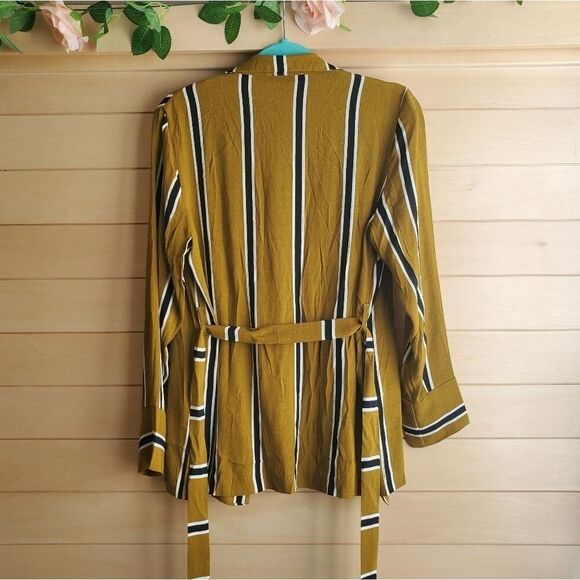 Olivaceous Striped Belted Open Cardigan Mustard Size M Medium - Picture 6 of 10